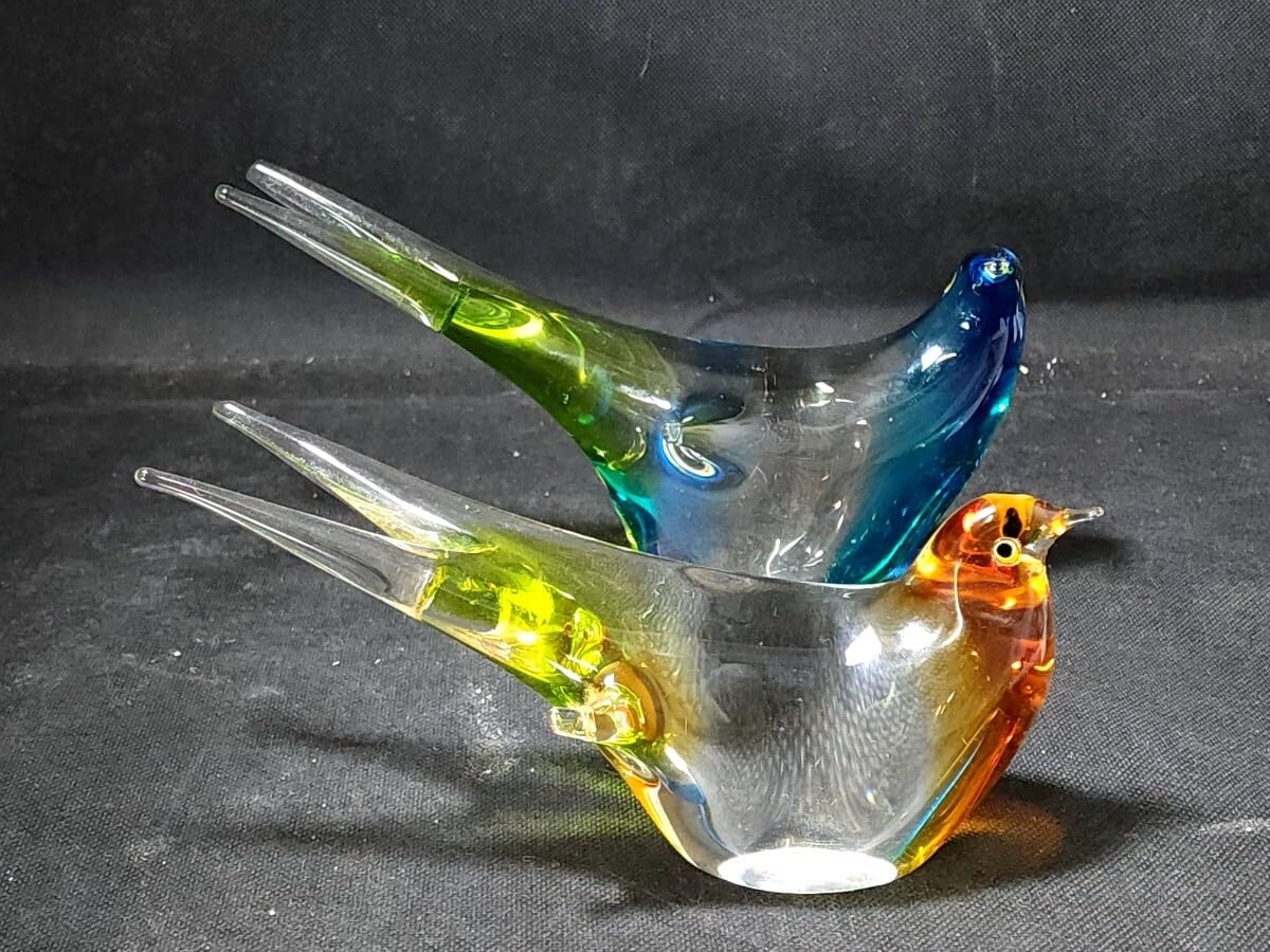 Amazon.co.jp: マルティグラス 鳥置物 ペア 手作りガラス ガラス工芸